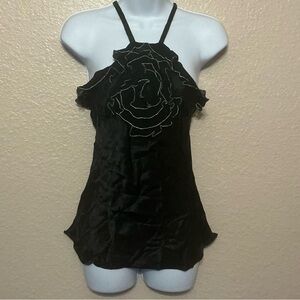 Angie Black Halter Camisole Top with Floral Fabric Detail
